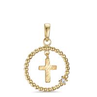 Pendentif Or jaune 9K Zircone Croix Ø14 mm-605729
