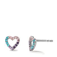 Clous d'oreilles Argent Zircone coloré Rhodié Coeur Ø7 mm-605814