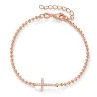 Bracelet Argent Zircone 17 Pierres rosé Plaqué or Croix 16-19 cm-606433