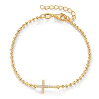 Bracelet Argent Zircone 17 Pierres jaune Plaqué or Croix 16-19 cm-606434