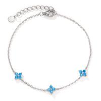 Bracelet Argent Zircone bleu, 12 Pierres Rhodié Fleur 17-20 cm-606459