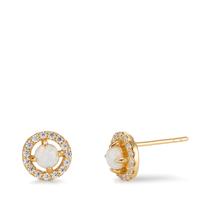 Clous d'oreilles Argent Zircone, [synth. Opal] 2 Pierres jaune Plaqué or Ø8 mm-606468