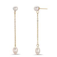 Pendant d'oreilles Acier inoxydable jaune PVD perle d'eau douce, 4 Perles 6-7 mm-607017