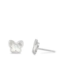 Clous d'oreilles Argent Rhodié nacre Papillon Ø8 mm-607085