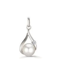 Pendentif Or blanc 9K Zircone perle d'eau douce-607334