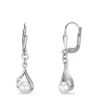 Pendant d'oreilles Or blanc 9K Zircone 2 Pierres perle d'eau douce, 2 Perles, 5 mm-607335