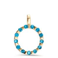Pendentif Or jaune 9K Topaze London Blue 13 Pierres Ø15 mm-607382