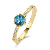 Bague Or jaune 9K Topaze London Blue, Zircone 10 Pierres-607416