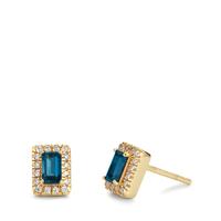 Clous d'oreilles Or jaune 9K Topaze London Blue 2 Pierres, Zircone 32 Pierres-607422
