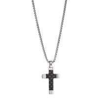 Collier Acier inoxydable, Carbone Zircone noir Croix 45-50 cm-607986