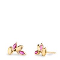 Clous d'oreilles Or jaune 9K Zircone rouge, 4 Pierres Feuille-608061