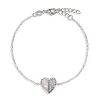 Bracelet Argent Zircone Rhodié nacre Coeur 16-19 cm-608344