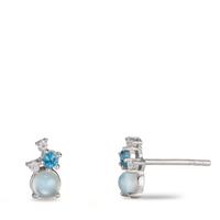 Clous d'oreilles Argent Zircone 2 Pierres, Topaze London Blue 2 Pierres, Topaze bleu, 2 Pierres Rhodié-608510