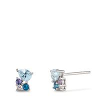 Clous d'oreilles Argent Zircone 2 Pierres, Lolite 2 Pierres, Topaze London Blue 2 Pierres, Topaze bleu Rhodié-608512