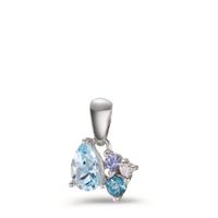 Argent Zircone, Lolite, Topaze London Blue, Topaze bleu Rhodié Ø7 mm-608549