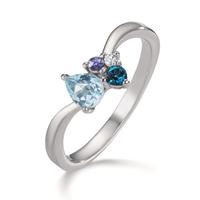 Bague Argent Zircone, Lolite, Topaze London Blue, Topaze bleu Rhodié-608562
