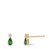Clous d'oreilles Or jaune 18K Grenat vert, 2 Pierres, Diamant 0.05 ct, w-si-608739