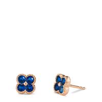 Clous d'oreilles Argent Zircone bleu saphir, 8 Pierres rosé Plaqué or Fleur Ø7.5 mm-608895