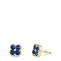 Clous d'oreilles Argent Zircone bleu saphir, 8 Pierres jaune Plaqué or Fleur Ø7.5 mm-608896