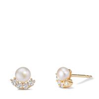 Clous d'oreilles Argent Zircone 8 Pierres jaune Plaqué or perle d'eau douce, 2 Perles, 5 mm Ø8 mm-608941