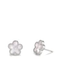 Clous d'oreilles Argent Zircone Rhodié nacre Fleur Ø10 mm-609151