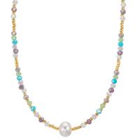 Collier Acier inoxydable Cristal multicolore jaune PVD perle d'eau douce 42 cm-609905