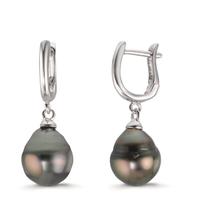 Créoles à charnières Argent Rhodié perle de Tahiti, 2 Perles 9-10 mm-609994