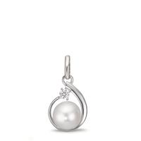 Pendentif Argent Zircone Rhodié perle d'eau douce, 6 mm-610336