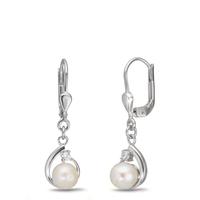 Pendant d'oreilles Argent Zircone 2 Pierres Rhodié perle d'eau douce, 2 Perles, 5.5 mm-610337
