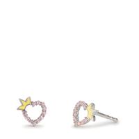Ohrstecker Silber Zirkonia rosa rhodiniert Herz mit Krone Ø6.5 mm-610338