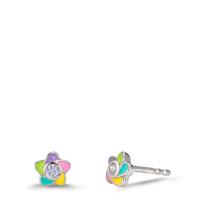 Ohrstecker Silber Zirkonia 2 Steine rhodiniert Blume Ø5.5 mm-610354