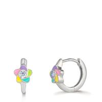 Klappcreolen Silber Zirkonia 2 Steine rhodiniert Blume-610355