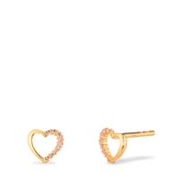 Clous d'oreilles Or jaune 9K Zircone rose Coeur Ø6.5 mm-610403