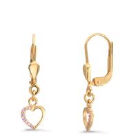 Pendant d'oreilles Or jaune 9K Zircone rose, rond-610404