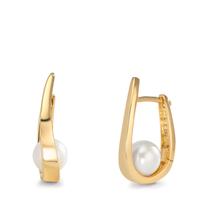 Créoles à charnières Or jaune 18K perle d'eau douce, 2 Perles 6-6.5 mm-610609