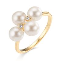 Bague Or jaune 18K Diamant 0.30 ct, 2 Pierres, w-si perle d'eau douce, 4 Perles 5.5-6 mm-610626