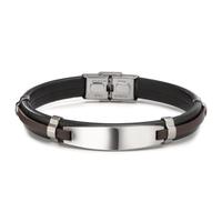 Gourmette avec gravure Acier inoxydable, Cuir 22 cm-612325