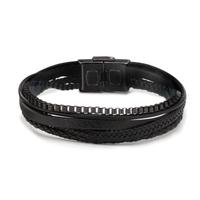 Bracelet Acier inoxydable, Cuir noir PVD 22 cm-612328