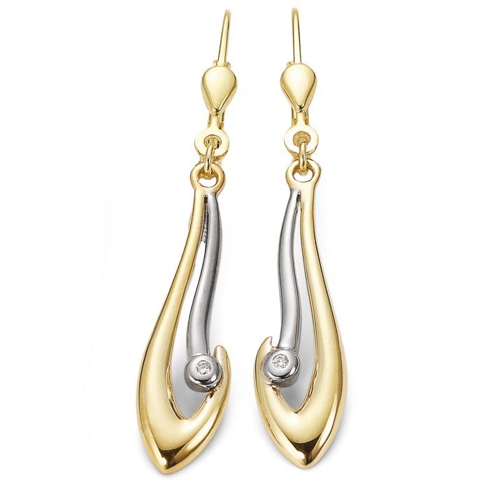 Pendant d'oreilles Or jaune 18K Diamant 0.02 ct, 2 Pierres, w-pi2-182204