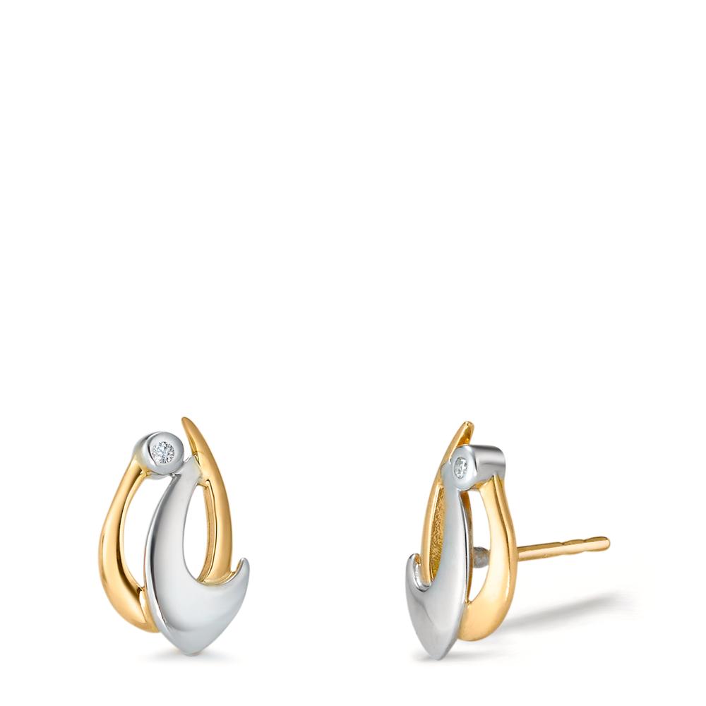 Clous d'oreilles Or jaune 18K, Or blanc 18K Diamant 0.02 ct, 2 Pierres, p1-182356