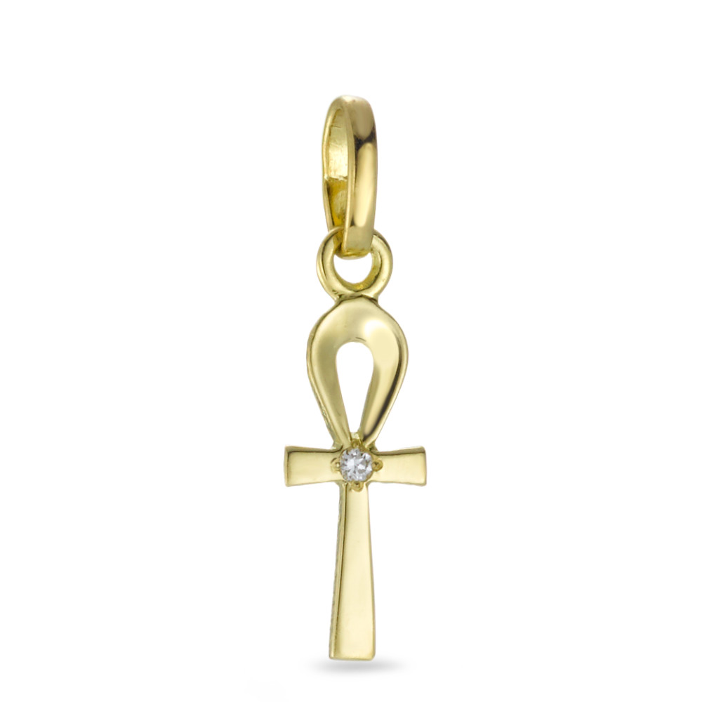 Pendentif Or jaune 18K Diamant 0.01 ct, w-si Croix Ânkh-183004