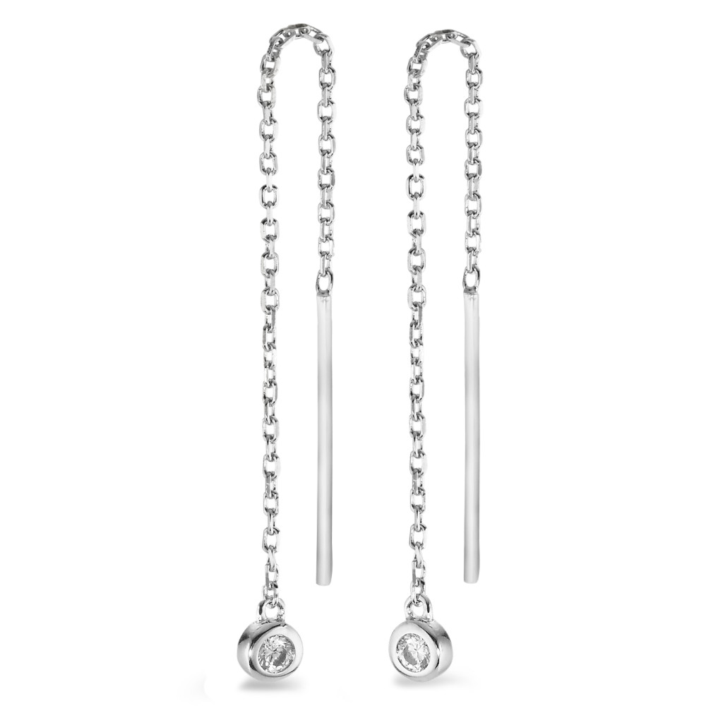 Boucles d'oreilles pendantes Argent Zircone 2 Pierres Rhodié Ø3 mm-212298