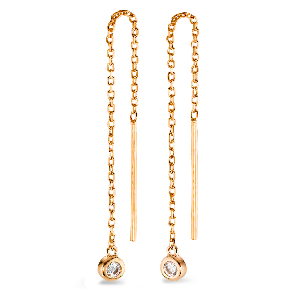 Boucles d'oreilles pendantes Bronze Zircone 2 Pierres Plaqué or Ø3 mm-212306