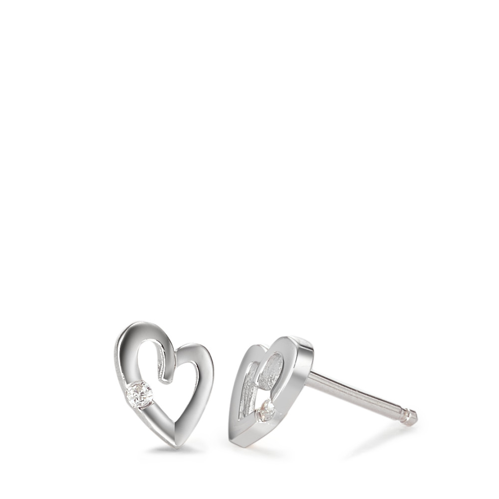 Clous d'oreilles Argent Zircone blanc, 2 Pierres Rhodié Coeur-220463