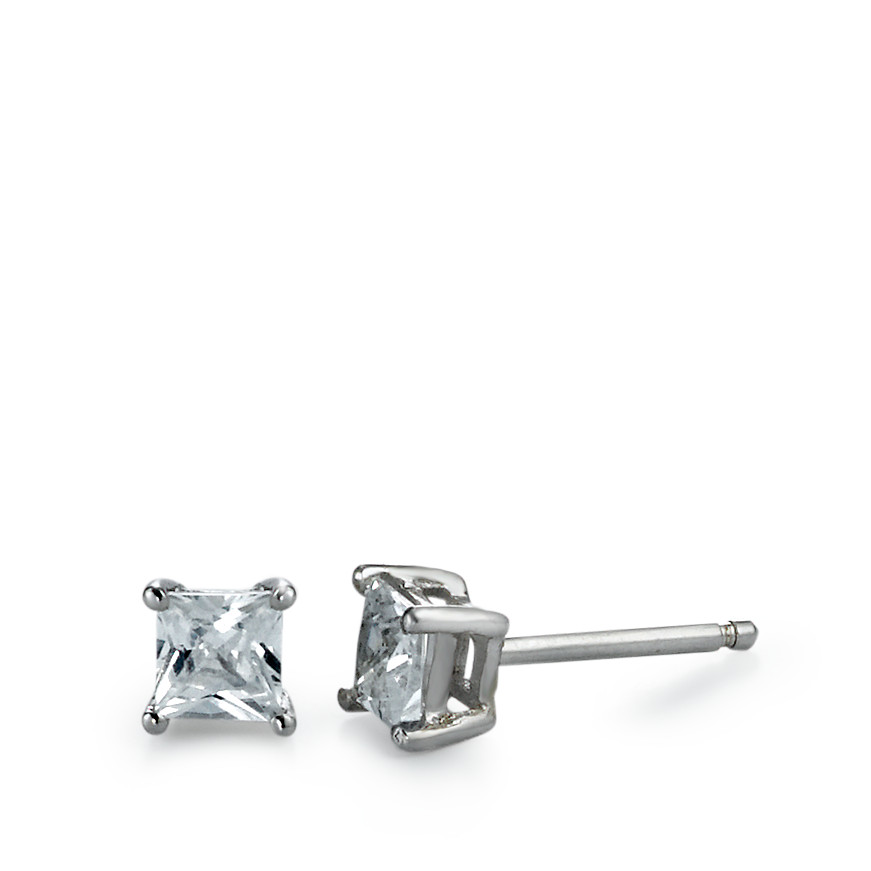 Clous d'oreilles Argent Zircone blanc, 2 Pierres Rhodié-221017