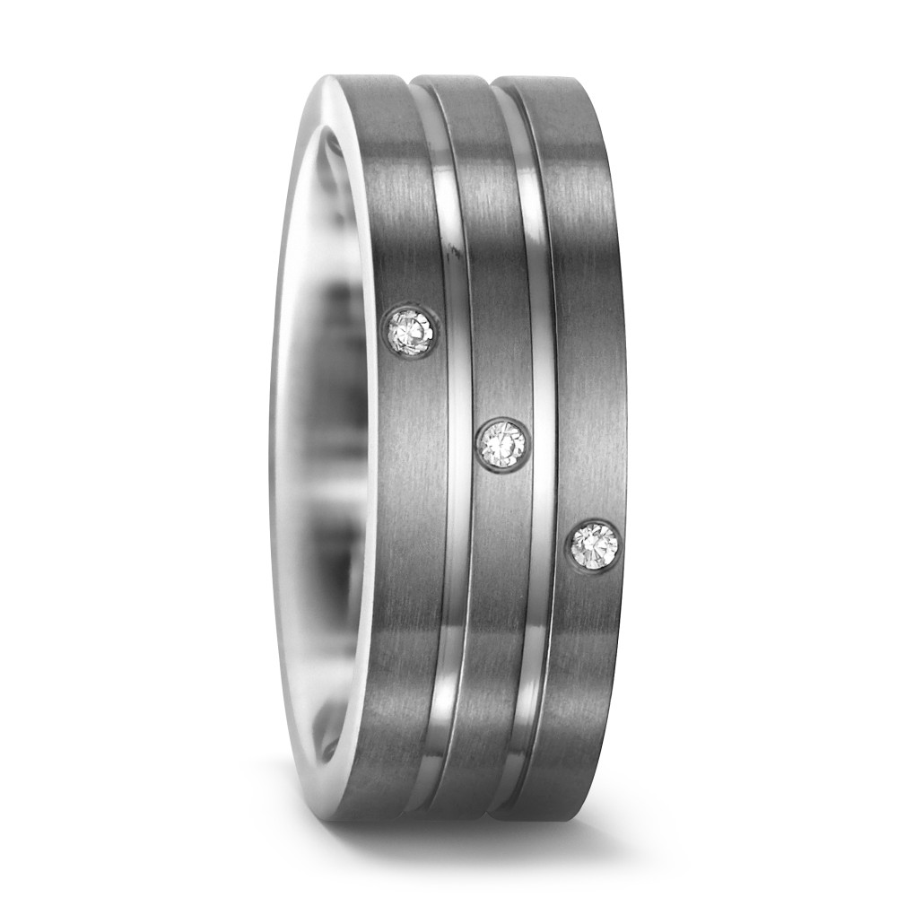 Bague Titane Zircone blanc, 3 Pierres, rond-221716