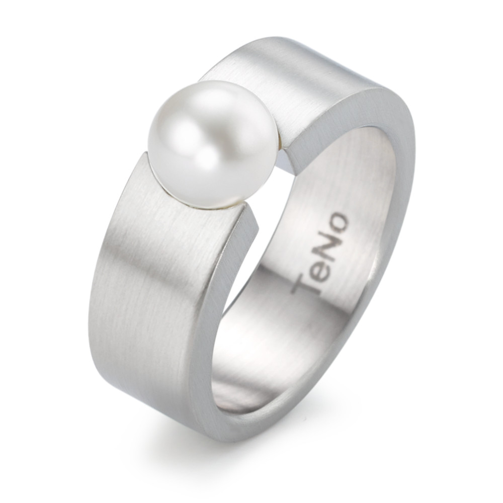 Bague Acier inoxydable perle d'eau douce blanc, 8 mm-306657