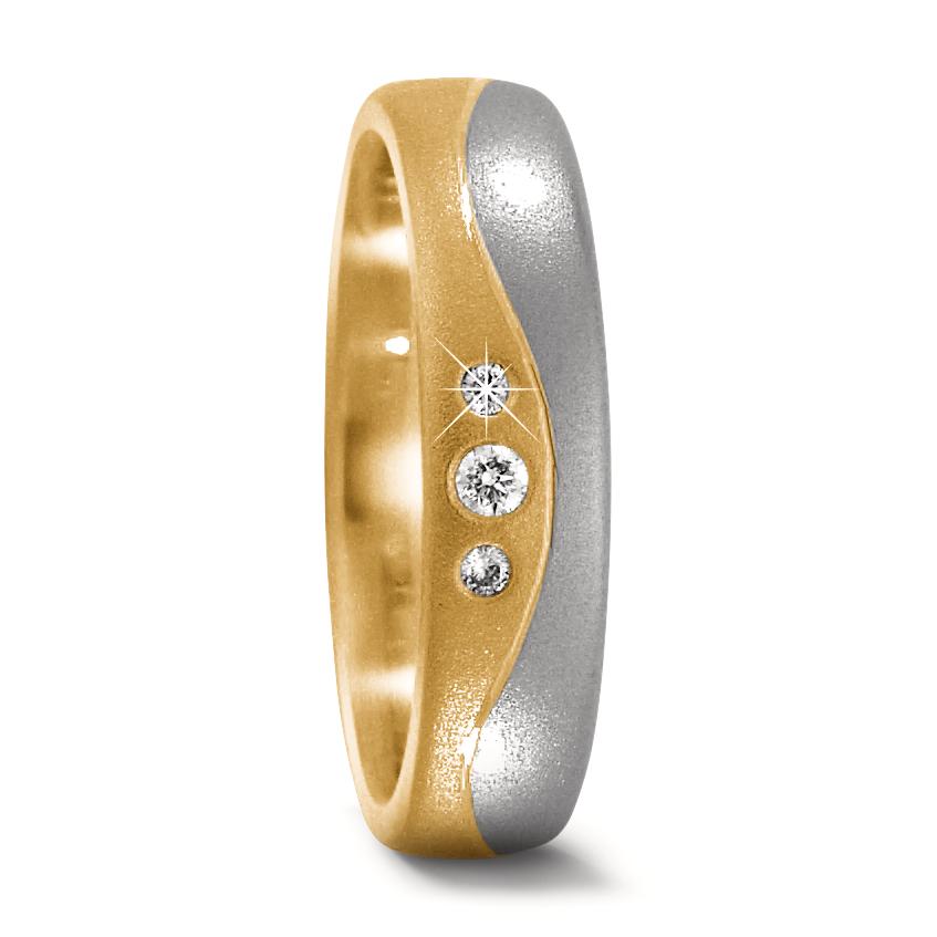 Alliance Or jaune 18K, Or blanc 18K Diamant 0.04 ct, 3 Pierres, w-si-509145