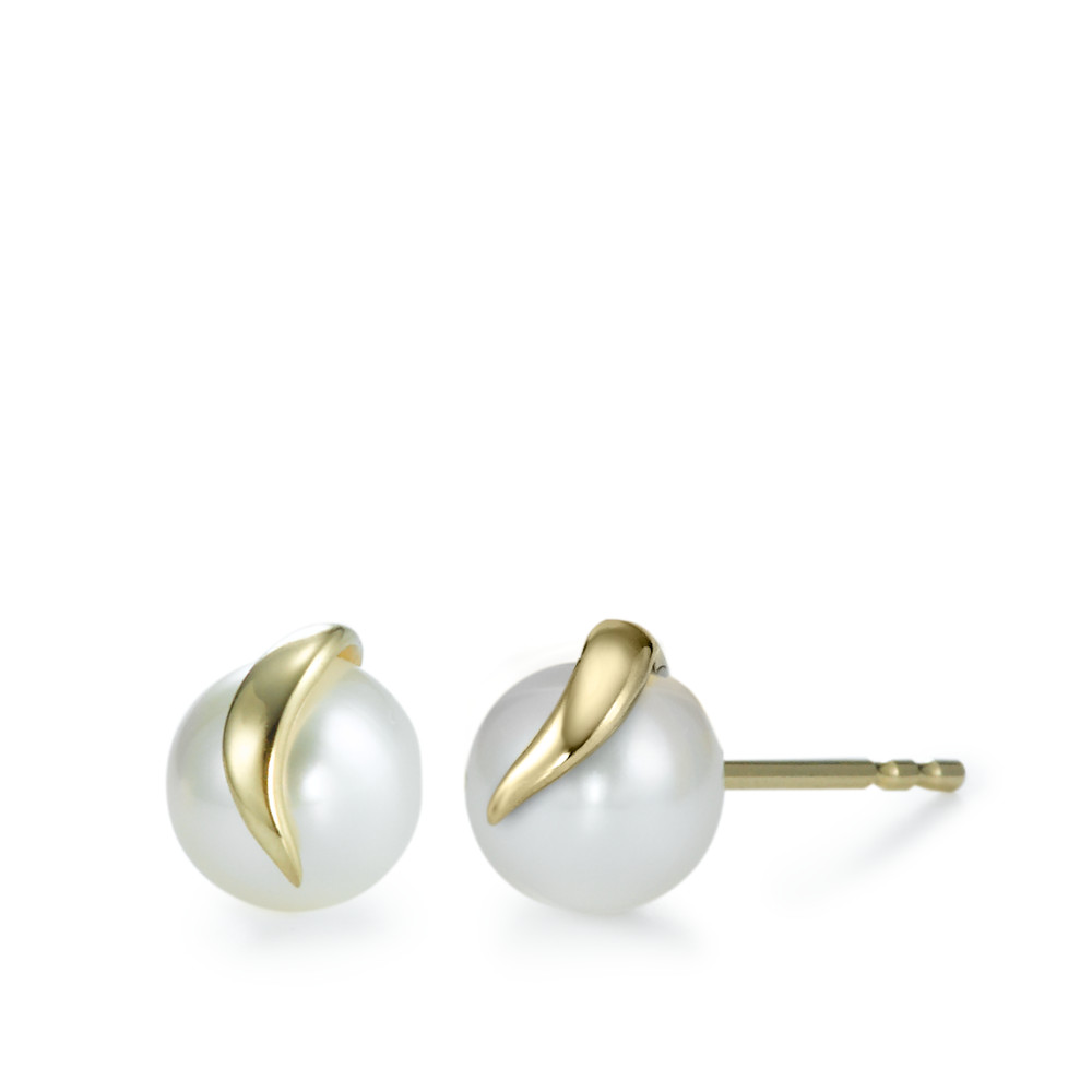 Clous d'oreilles Or jaune 18K perle d'eau douce blanc, 2 Perles, 7 mm-517671
