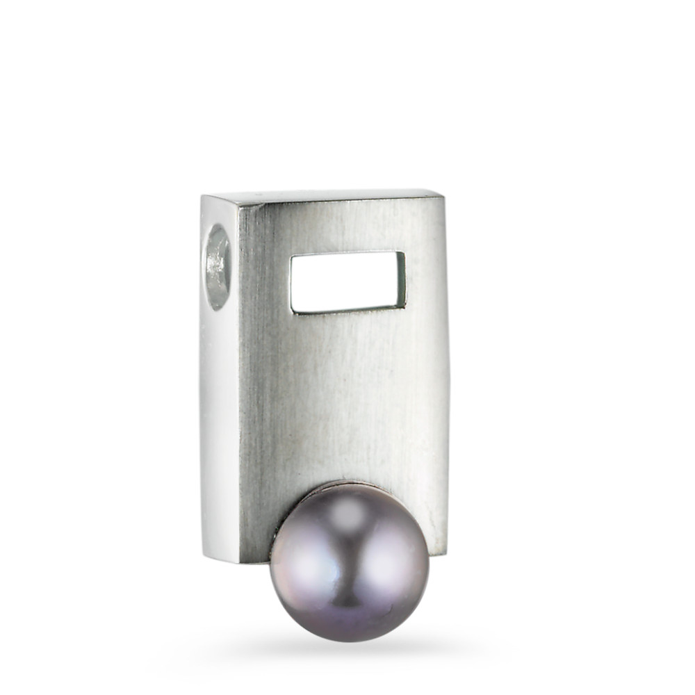 Pendentif Or blanc 18K perle d'eau douce gris, 6 mm-520393